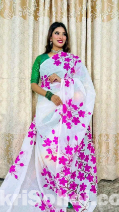 Half Silk Saree With Hand Print